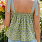 Anya Dark Green Floral Printed Knot Straps Babydoll Tank Top
