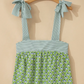 Anya Dark Green Floral Printed Knot Straps Babydoll Tank Top