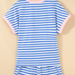 Charbel Sky Blue Stripe Contrast Trim Crew Neck Tee Knot Shorts 2pcs Set