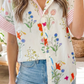 Gera Pink Floral Striped Patchwork Ruffled Collar Short Sleeve Shirt