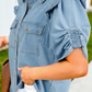 SALE!!!  Bessie Ruffle Detail Short Puff Sleeve Button Down Flap Pocket Denim Shirt