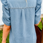 SALE!!!  Bessie Ruffle Detail Short Puff Sleeve Button Down Flap Pocket Denim Shirt