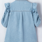 SALE!!!  Bessie Ruffle Detail Short Puff Sleeve Button Down Flap Pocket Denim Shirt