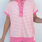SALE!!!  Courtney Pink Stripe Half Placket High Low Short Sleeve Top