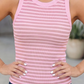 Kathi Pink Stripe Ribbed Knit Slim Tank Top