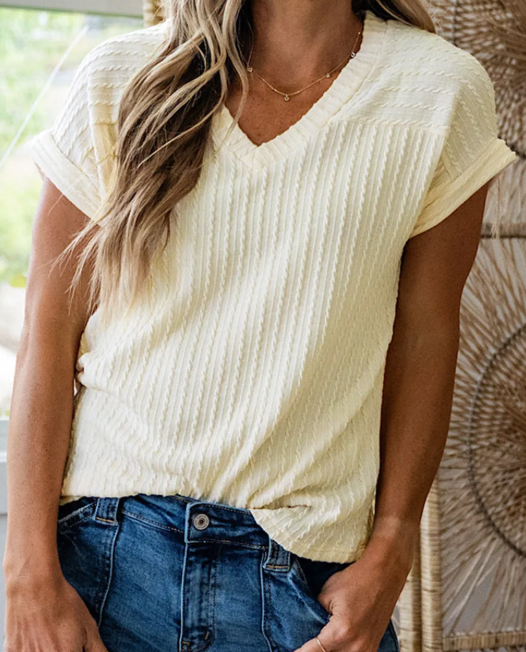 Lira Twisted Texture Knit V Neck T Shirt