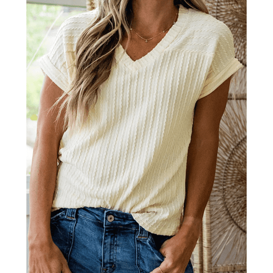 Lira Twisted Texture Knit V Neck T Shirt