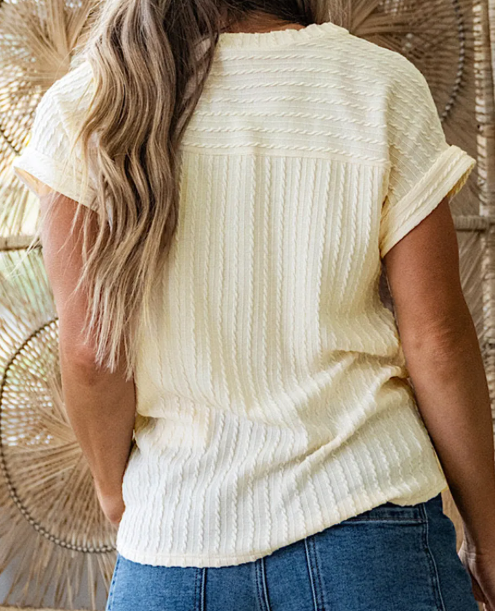 Lira Twisted Texture Knit V Neck T Shirt