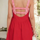 Saralina Racing Red Faux Two Piece Gingham Contrast Patchwork Loose Mini Dress
