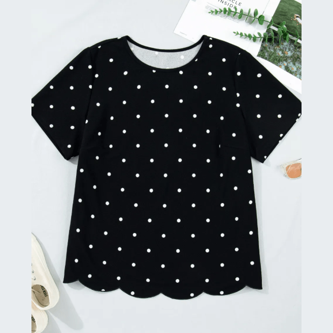 Becca Black Plus Size Dotted Casual T Shirt