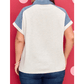 Tirzah Plus Size Contrast Denim Patchwork Cuffed Sleeve Polo Tee
