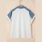 Tirzah Plus Size Contrast Denim Patchwork Cuffed Sleeve Polo Tee