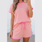 Beckah Pink Stripe Loose Short Sleeve Top and Skirt Set