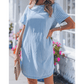 Courtnie Sky Blue Stripe Buttoned Back T-Shirt Denim Mini Dress