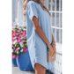 Courtnie Sky Blue Stripe Buttoned Back T-Shirt Denim Mini Dress