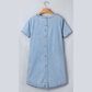 Courtnie Sky Blue Stripe Buttoned Back T-Shirt Denim Mini Dress