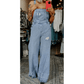 Kimble Mist Blue Retro Distressed Button Adjustable Straps Denim Overall Jumpsuit