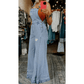 Kimble Mist Blue Retro Distressed Button Adjustable Straps Denim Overall Jumpsuit