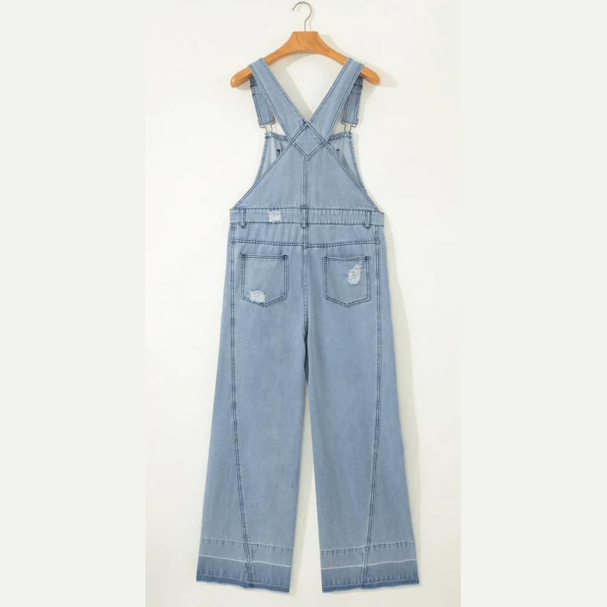 Kimble Mist Blue Retro Distressed Button Adjustable Straps Denim Overall Jumpsuit