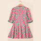 SALE!!!  Jabez Pink Floral Print V Neck Patchwork Short Bubble Sleeve Mini Dress