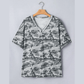 Raelynne Green Retro Camouflage Print Raw Edge V Neck Tee