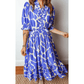 SALE!!!  Emrie Blue Abstract Print Smocked Waist Puff Half Sleeve Maxi Dress