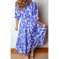 SALE!!!  Emrie Blue Abstract Print Smocked Waist Puff Half Sleeve Maxi Dress