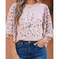 Dana Sue Pink Contrast Floral Patched Flowy Half Sleeve Blouse