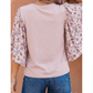 Dana Sue Pink Contrast Floral Patched Flowy Half Sleeve Blouse