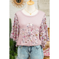 Dana Sue Pink Contrast Floral Patched Flowy Half Sleeve Blouse