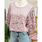 Dana Sue Pink Contrast Floral Patched Flowy Half Sleeve Blouse