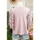 Dana Sue Pink Contrast Floral Patched Flowy Half Sleeve Blouse