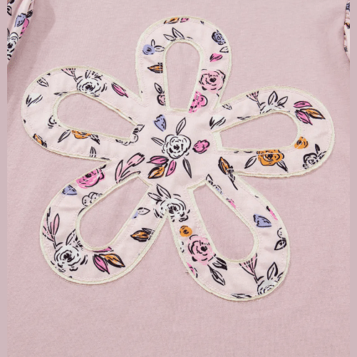 Dana Sue Pink Contrast Floral Patched Flowy Half Sleeve Blouse