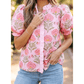 Vanya Pink Ruffle Striped Trim Puff Sleeve Shirt