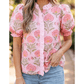 Vanya Pink Ruffle Striped Trim Puff Sleeve Shirt