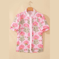 Vanya Pink Ruffle Striped Trim Puff Sleeve Shirt