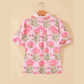 Vanya Pink Ruffle Striped Trim Puff Sleeve Shirt