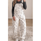 Orsie Off White Polka Dot Print Bib Pocket Denim Barrel Overalls Jumpsuit