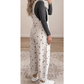 Orsie Off White Polka Dot Print Bib Pocket Denim Barrel Overalls Jumpsuit