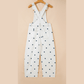 Orsie Off White Polka Dot Print Bib Pocket Denim Barrel Overalls Jumpsuit
