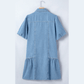 SALE!!!  Winifred Beau Blue Button Down Short Puff Sleeve Ruffle Hem Patchwork Denim Dress