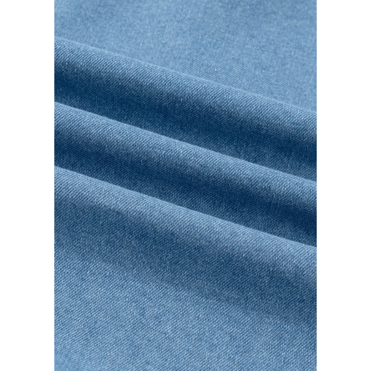 SALE!!!  Winifred Beau Blue Button Down Short Puff Sleeve Ruffle Hem Patchwork Denim Dress
