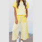 Adele Yellow Color Block Patchwork Polka Dot Wide Leg Pant Set