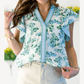 Brea Floral Meets Stripes V Neck Flutter Sleeve Blouse