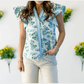 Brea Floral Meets Stripes V Neck Flutter Sleeve Blouse