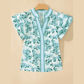 Brea Floral Meets Stripes V Neck Flutter Sleeve Blouse