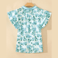 Brea Floral Meets Stripes V Neck Flutter Sleeve Blouse