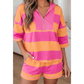 Kessy Pink Seam Detail Half Zip Tee Casual Shorts 2pcs Set