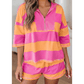 Kessy Pink Seam Detail Half Zip Tee Casual Shorts 2pcs Set