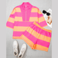 Kessy Pink Seam Detail Half Zip Tee Casual Shorts 2pcs Set